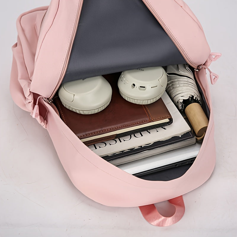 Airline Approved Unisex Carry-On Backpack - Foldable Oxford Fabric with Adjustable Straps, Zipper Closure & Pink Bow Design for College, Travel, Hiking, School (Hand Wash Only), Travel Backpack | Casual Backpack | Durable Bac